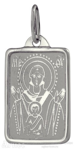 Нательная иконка Божьей Матери "Знамение" из серебра, фото 1