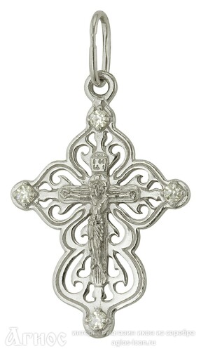 Православный крест с фианитом из серебра, фото 1