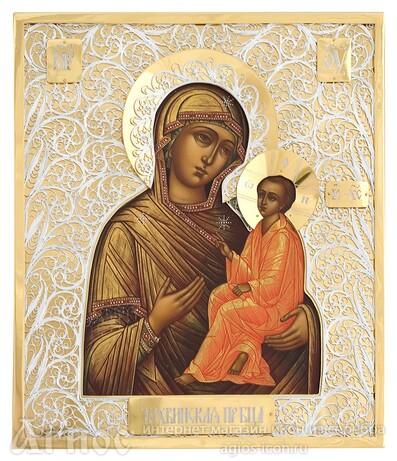 Икона Божьей Матери "Тихвинская" из серебра, фото 1