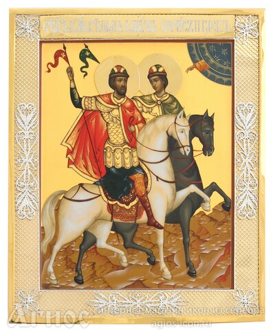 Икона Бориса и Глеба из серебра с позолотой, фото 1