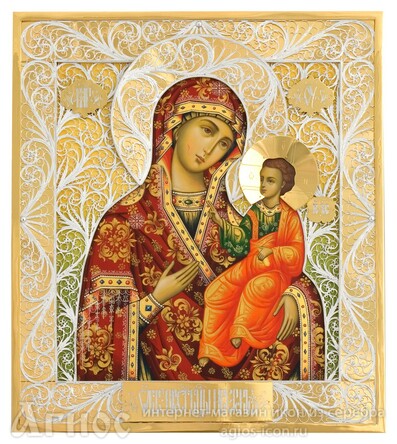 Икона Божьей Матери "Иверская" из серебра, фото 1