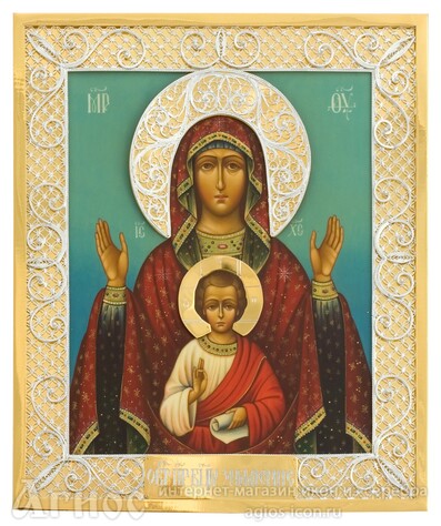 Икона Божьей Матери "Знамение" из серебра, фото 1