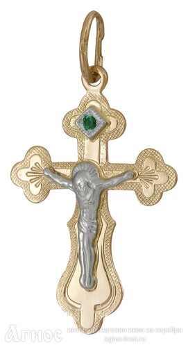 Православный крест с изумрудом из золота, фото 1