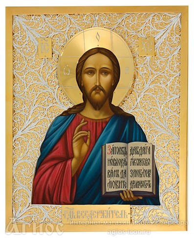 Икона Иисуса Христа "Господь Вседержитель" из серебра, фото 1