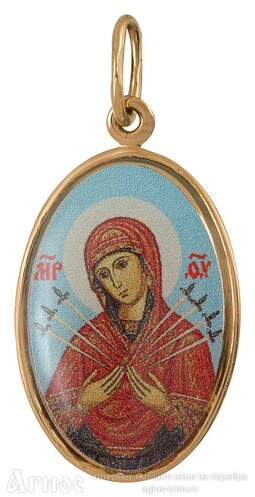 Нательная иконка Божьей Матери "Семистрельная" из золота, фото 1