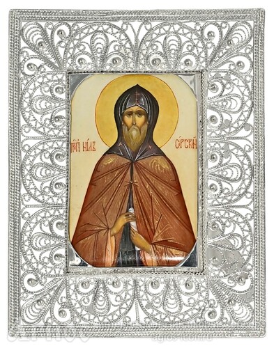 Икона Преподобного Нила Сорского из серебра, фото 1