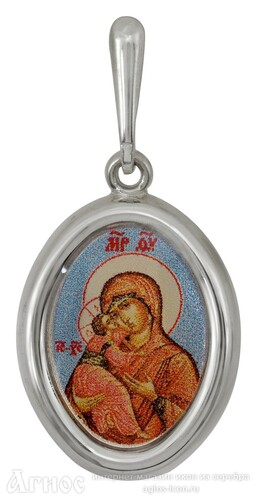 Нательная иконка Божьей Матери "Владимирская" из серебра, фото 1