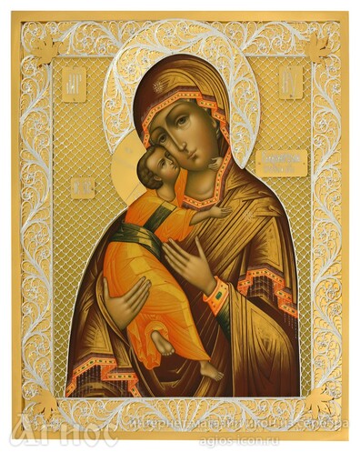 Икона Божьей Матери "Владимирская" из серебра с позолотой, фото 1