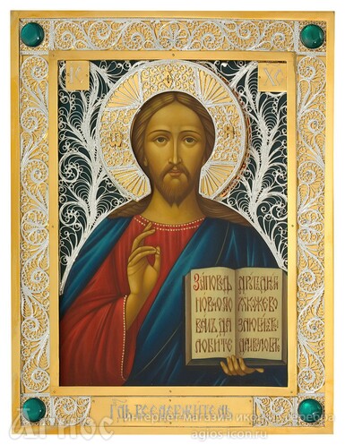 Икона Иисуса Христа "Господь Вседержитель" из серебра с позолотой, фото 1