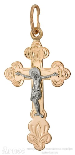 Крест нательный золотой православный, фото 1