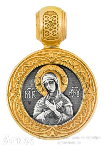 Нательная иконка Божьей Матери "Умиление" из серебра с позолотой, фото 1