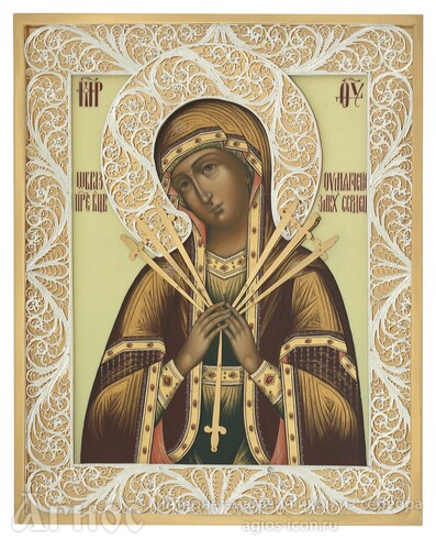Икона Божьей Матери "Семистрельная" из серебра с позолотой, фото 1