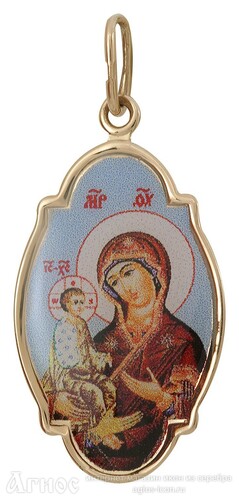 Нательная иконка Божьей Матери "Троеручица" из золота, фото 1
