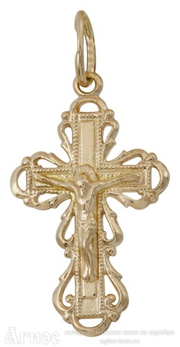 Православный нательный крест трилистниковый из серебра с позолотой, фото 1