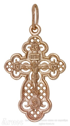 Православный нательный крест трилистниковый из серебра с позолотой, фото 1