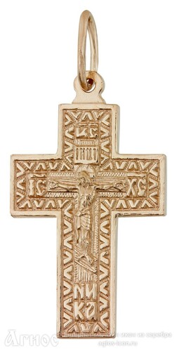 Православный нательный крест четырехконечный из серебра с позолотой, фото 1
