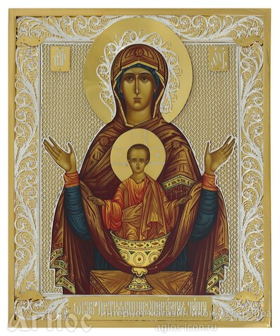 Икона Божьей Матери "Неупиваемая чаша" из серебра с позолотой, фото 1