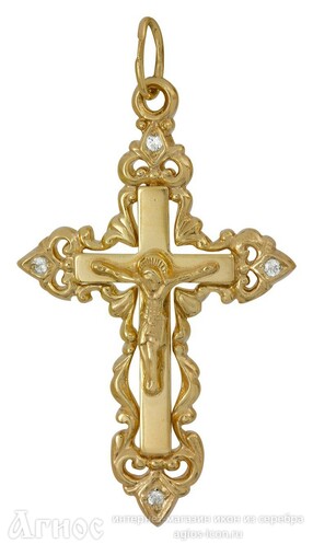 Позолоченный женский крестик с фианитами, фото 1