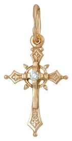 Нательный позолоченный крестик женский с фианитом