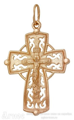 Православный нательный крест терновый венец из серебра с позолотой, фото 1