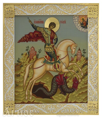 Икона Георгия Победоносца из серебра с позолотой, фото 1