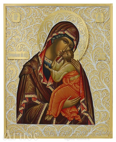 Икона Божьей Матери "Ярославская " из серебра с позолотой, фото 1