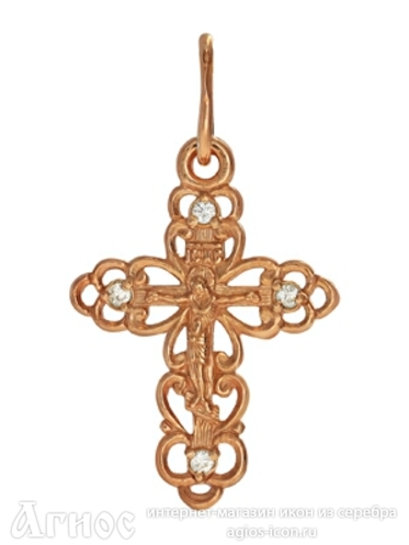 Православный крест с фианитом из серебра с позолотой, фото 1