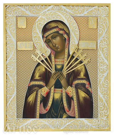 Икона Божьей Матери "Семистрельная" из серебра с позолотой, фото 1