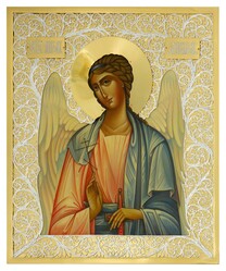 Икона ангела-хранителя из серебра с позолотой