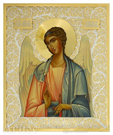 Икона ангела-хранителя из серебра с позолотой, фото 1
