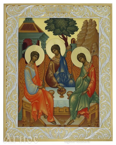 Икона Святой Троицы из серебра с позолотой, фото 1
