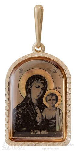 Цветная золотая нательная иконка Божьей Матери "Казанская" , фото 1