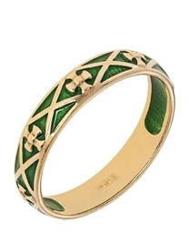 Православное кольцо из серебра с позолотой, зеленое