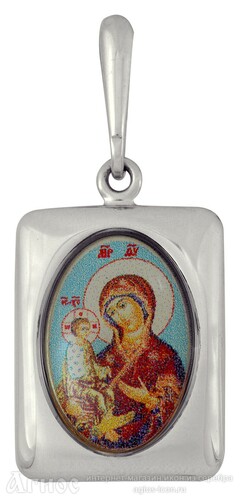 Нательная иконка Божьей Матери "Троеручица" из серебра, фото 1