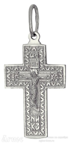 Православный нательный крест четырехконечный из серебра, фото 1