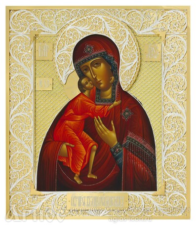 Икона Божьей Матери "Феодоровская" из серебра с позолотой, фото 1