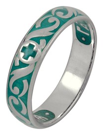 Кольцо "Спаси и сохрани"из серебра c зеленой эмалью