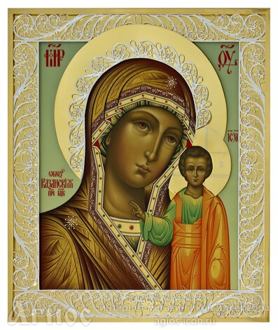 Икона Божьей Матери "Казанская" из серебра с позолотой, фото 1