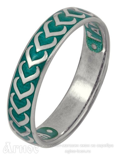 Кольцо  "Спаси и сохрани" женское с зеленой эмалью, фото 1