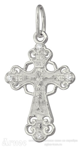 Православный крест с фианитом из серебра, фото 1