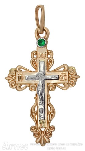 Православный крест с изумрудом из золота, фото 1