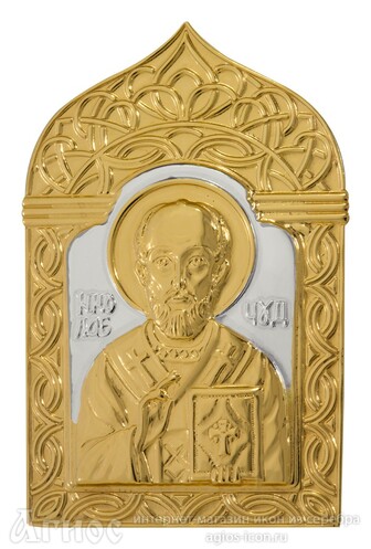 Икона Николая Чудотворца из серебра с позолотой, фото 1