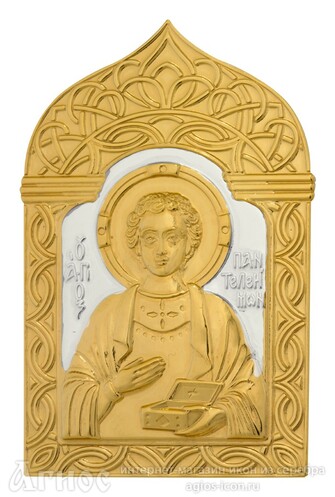 Икона Пантелеимона из серебра с позолотой, фото 1