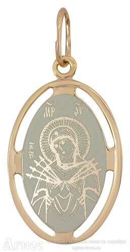 Нательная иконка Божьей Матери "Семистрельная" из серебра с позолотой, фото 1