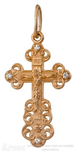 Православный крест с фианитом из серебра с позолотой, фото 1