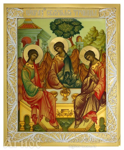 Икона Святой Троицы из серебра с позолотой, фото 1