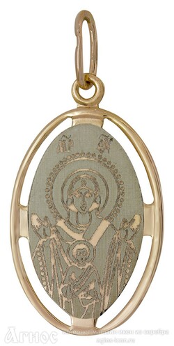 Нательная иконка Божьей Матери "Знамение" из серебра с позолотой, фото 1