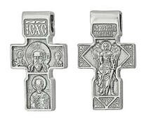 Мужской серебряный крест с ликом Спасителя и Архангелом Михаилом