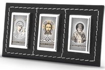 Автомобильная икона триптих Спаситель, Богородица, Николай Мирликийский (чёрный)