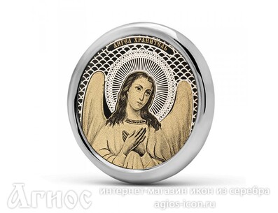 Круглая автомобильная икона "Ангел Хранитель" (обсидиан, серебро), фото 1